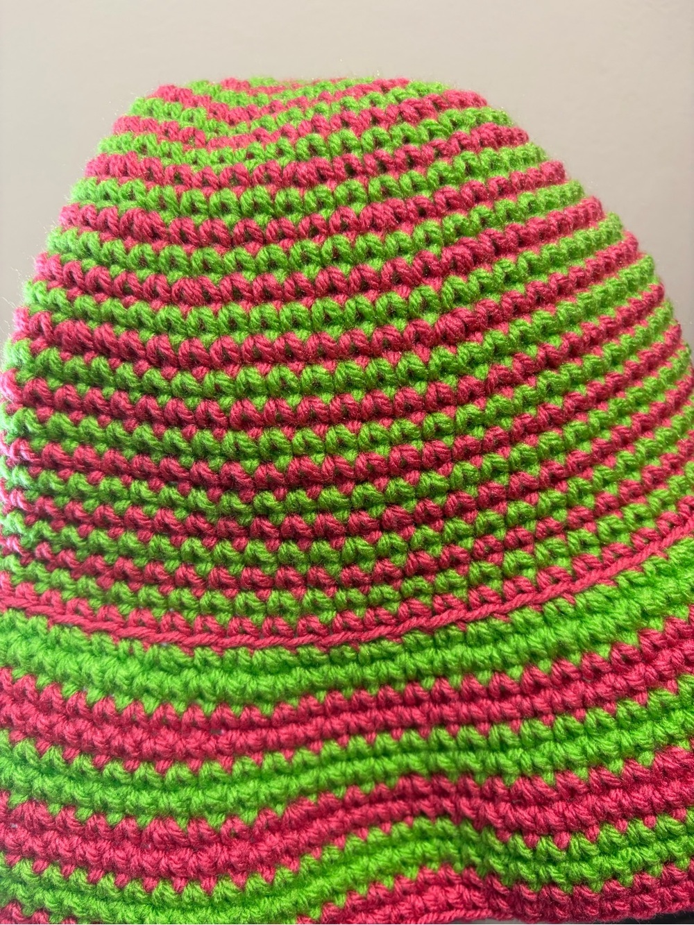 Handmade Crochet Bucket Hat Pink & Green Striped Summer Beach Sun Hat - Picture 4 of 4